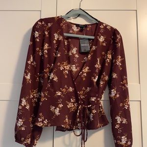 NWT Forever21 - Burgundy wrap top, deep v-neck size small